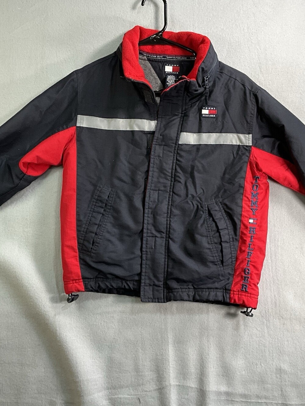 Tommy Hilfiger Kids Fleece Lined Jacket Red Black Full Zip Coat Size Small